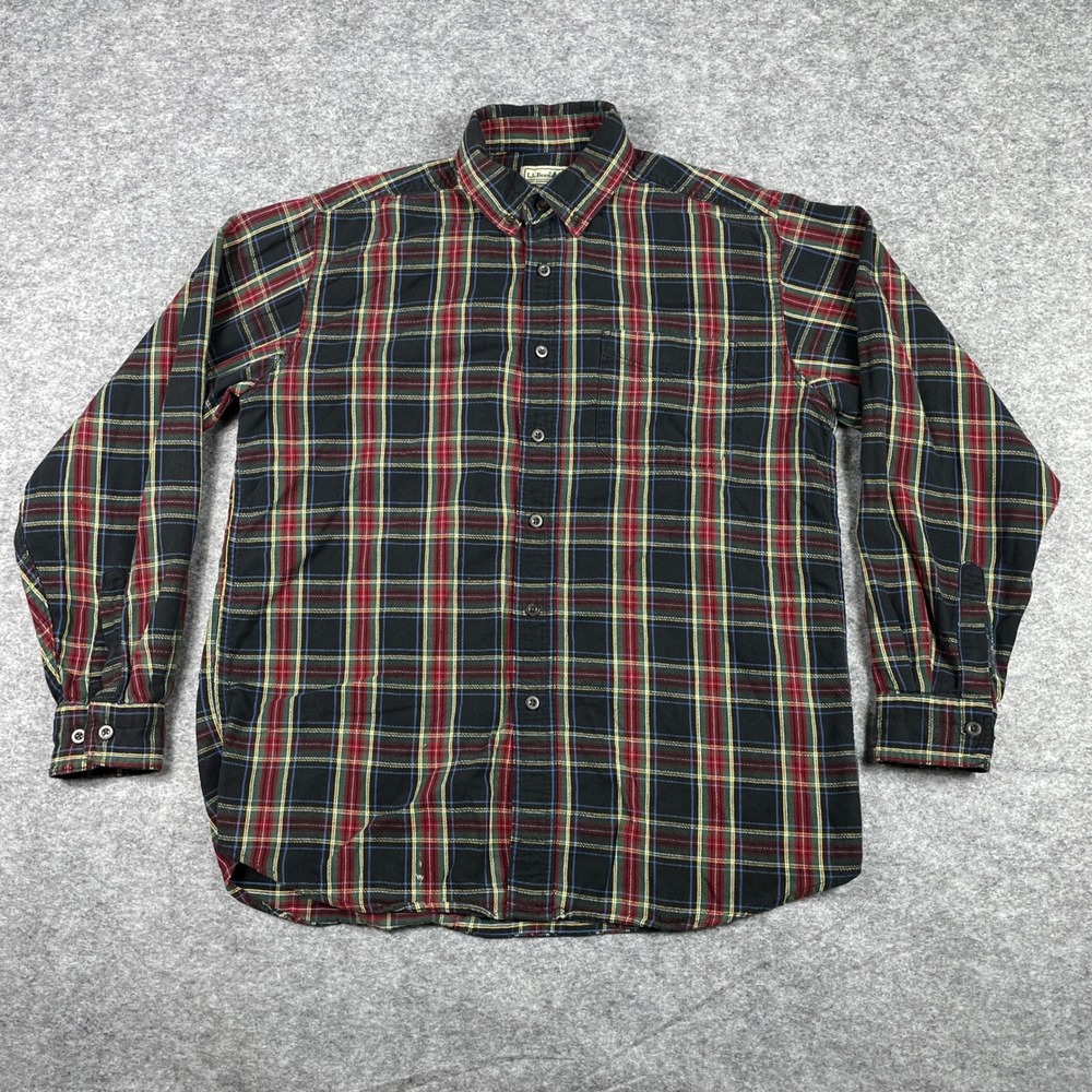LL Bean Flannel Shirt Mens Medium Regular Red Green Scottish Plaid Button Down - Picture 1 of 9